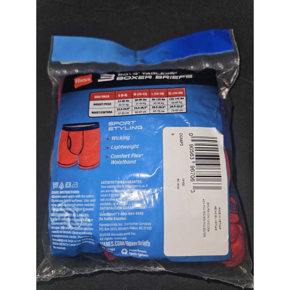 Hanes Boys 3 Pair Size Small 6-8 Boxer Briefs New - Picture 2 of 2